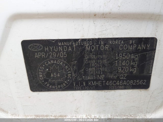Продаж на аукціоні авто 2006 Hyundai Sonata Gl, vin: KMHET46C46A082562, номер лоту: 30092249