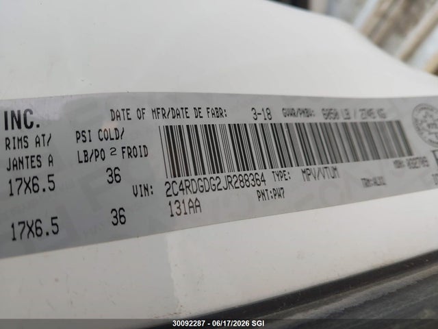 Продажа на аукционе авто 2018 Dodge Grand Caravan Crew, vin: 2C4RDGDG2JR288364, номер лота: 30092287