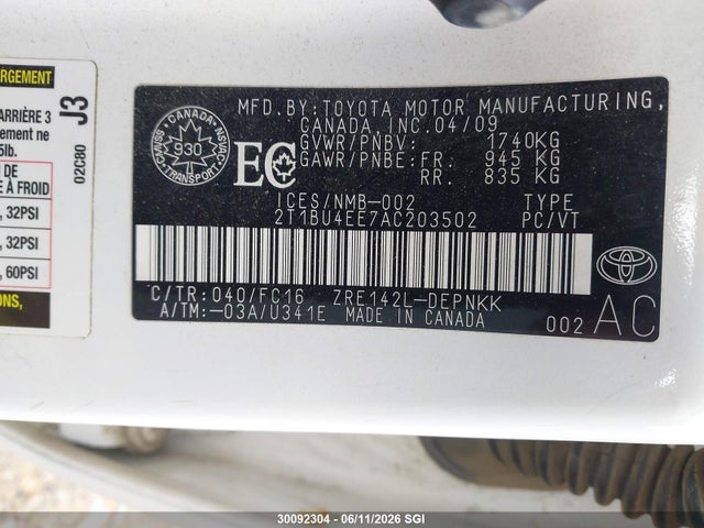 Продажа на аукционе авто 2010 Toyota Corolla S/le/xle, vin: 2T1BU4EE7AC203502, номер лота: 30092304