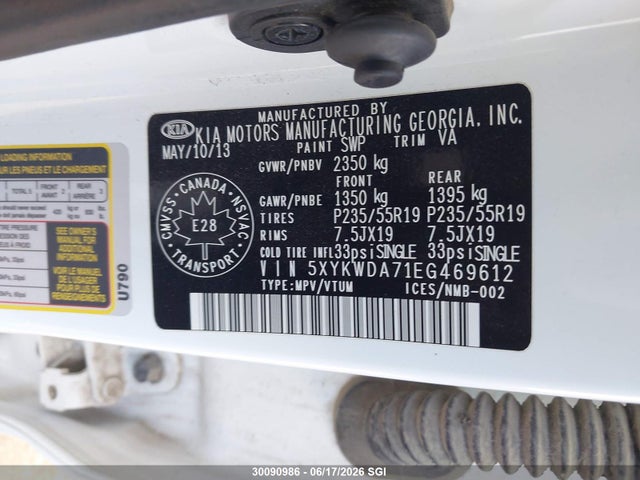 Продажа на аукционе авто 2014 Kia Sorento Sx/sx Limited, vin: 5XYKWDA71EG469612, номер лота: 30090986