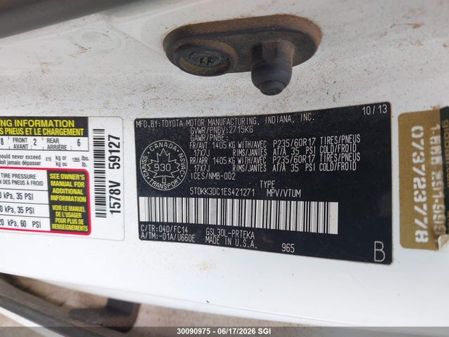 2014 Toyota Sienna Le მანქანა იყიდება აუქციონზე, vin: 5TDKK3DC1ES421271, აუქციონის ნომერი: 30090975