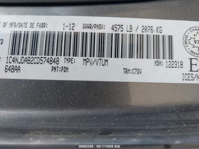 Aukcja sprzedaży 2012 Jeep Compass, vin: 1C4NJDAB2CD574848, numer aukcji: 30092309