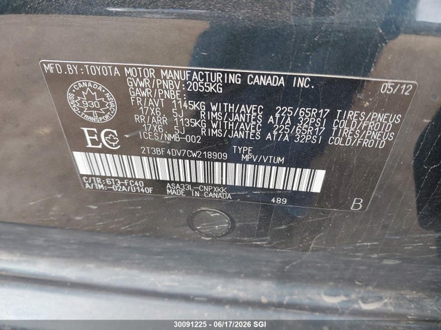 2012 Toyota Rav4 მანქანა იყიდება აუქციონზე, vin: 2T3BF4DV7CW218909, აუქციონის ნომერი: 30091225
