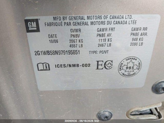 Продажа на аукционе авто 2007 Chevrolet Impala Ls, vin: 2G1WB58N979195851, номер лота: 30090936