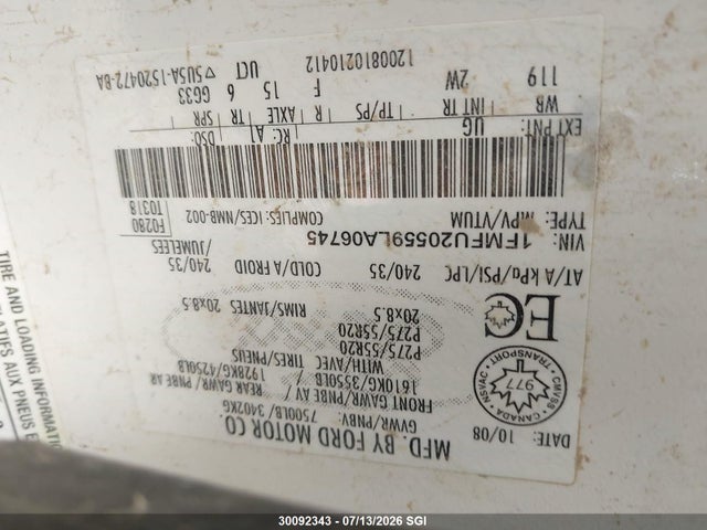 Продаж на аукціоні авто 2009 Ford Expedition Limited, vin: 1FMFU20559LA06745, номер лоту: 30092343