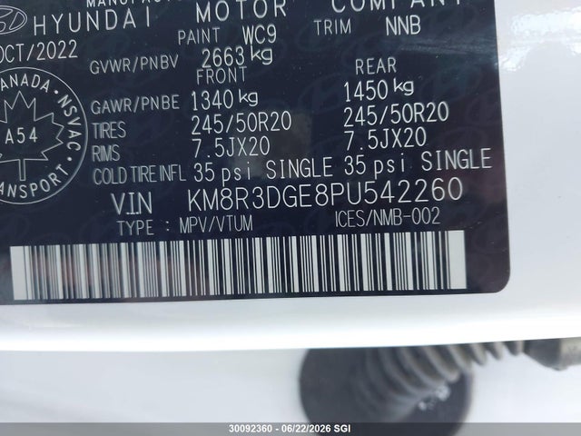 2023 Hyundai Palisade Xrt მანქანა იყიდება აუქციონზე, vin: KM8R3DGE8PU542260, აუქციონის ნომერი: 30092360