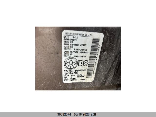 Aukcja sprzedaży 2013 Nissan Murano Le, vin: JN8AZ1MW3DW302498, numer aukcji: 30092374