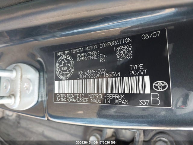 2008 Toyota Yaris მანქანა იყიდება აუქციონზე, vin: JTDBT923281189364, აუქციონის ნომერი: 30092045