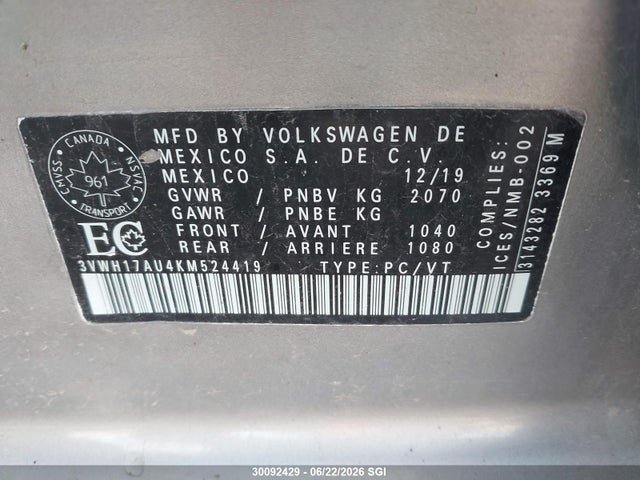 3VWH17AU4KM524419 Volkswagen GOLF ALLTRACK