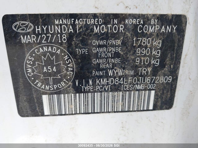 Продаж на аукціоні авто 2018 Hyundai Elantra Sel/value/limited, vin: KMHD84LF0JU672809, номер лоту: 30092435