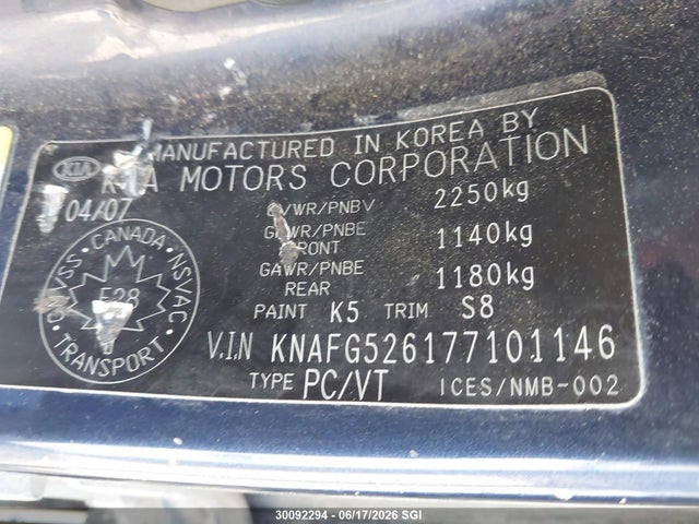 Продажа на аукционе авто 2007 Kia Rondo Lx/ex, vin: KNAFG526177101146, номер лота: 30092294