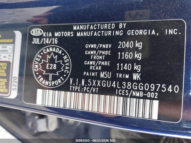 KIA OPTIMA EX 2016 5XXGU4L38GG097540 Image 9