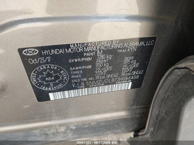 Aukcja sprzedaży 2018 Hyundai Santa Fe Sport, vin: 5NMZUDLB7JH086408, numer aukcji: 30091713