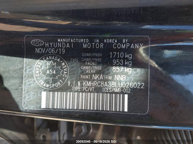 2020 Hyundai Venue Sel/denim მანქანა იყიდება აუქციონზე, vin: KMHRC8A38LU026022, აუქციონის ნომერი: 30092046