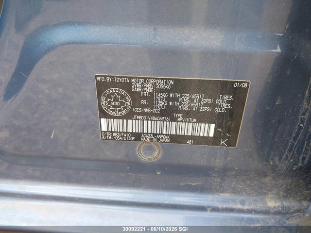 2008 Toyota Rav4 Limited მანქანა იყიდება აუქციონზე, vin: JTMBD31V486069761, აუქციონის ნომერი: 30092221