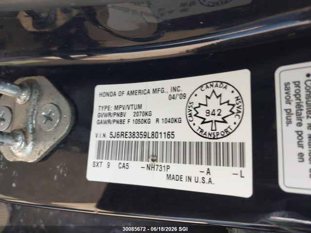 Продаж на аукціоні авто 2009 Honda Cr-v Lx, vin: 5J6RE38359L801165, номер лоту: 30085672