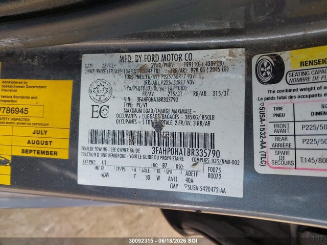 Продажа на аукционе авто 2011 Ford Fusion Se, vin: 3FAHP0HA1BR335790, номер лота: 30092315