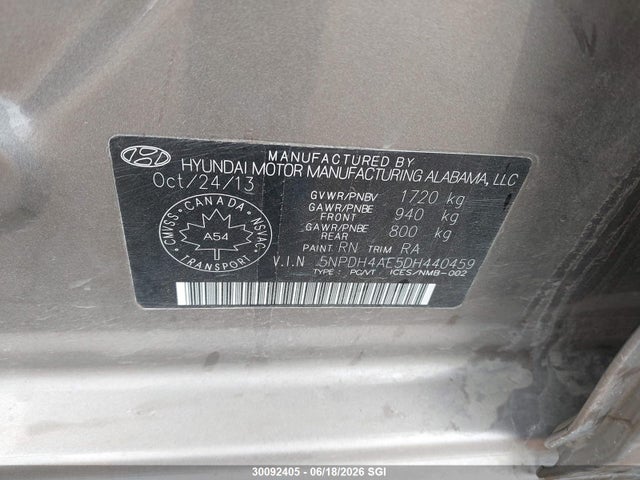 2013 Hyundai Elantra Gls/limited მანქანა იყიდება აუქციონზე, vin: 5NPDH4AE5DH440459, აუქციონის ნომერი: 30092405
