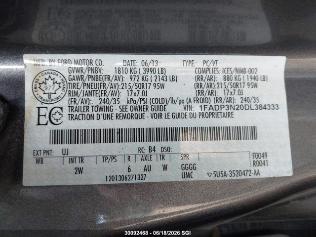 Продаж на аукціоні авто 2013 Ford Focus Titanium, vin: 1FADP3N20DL384333, номер лоту: 30092468