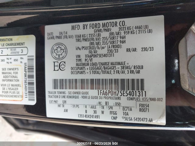 Продажа на аукционе авто 2014 Ford Fusion Se, vin: 1FA6P0H75E5401311, номер лота: 30092518