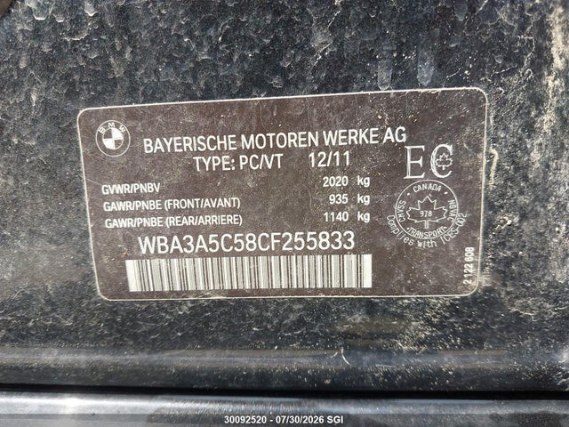 30092520 :رقم المزاد ، WBA3A5C58CF255833 vin ، 2012 Bmw 328 I مزاد بيع