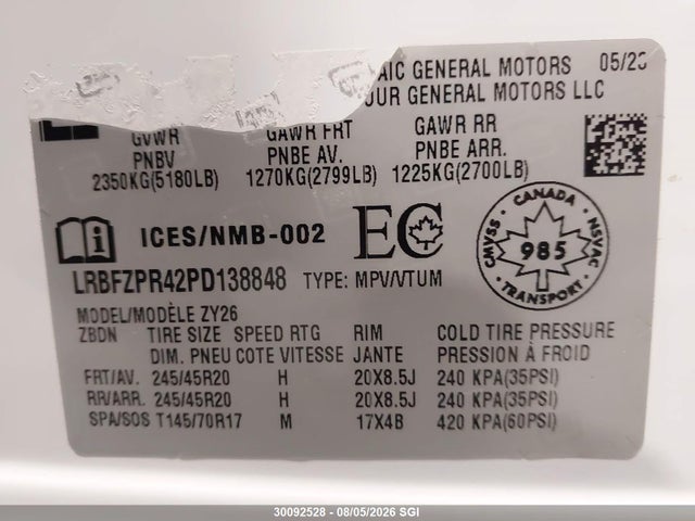 2023 Buick Envision Essence მანქანა იყიდება აუქციონზე, vin: LRBFZPR42PD138848, აუქციონის ნომერი: 30092528