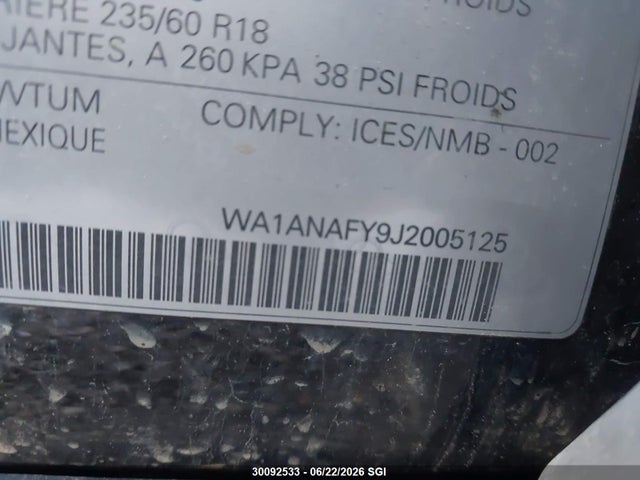 30092533 :رقم المزاد ، WA1ANAFY9J2005125 vin ، 2018 Audi Q5 Premium مزاد بيع
