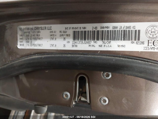 Aukcja sprzedaży 2009 Dodge Ram 1500, vin: 1D3HV13T29J520957, numer aukcji: 30091527