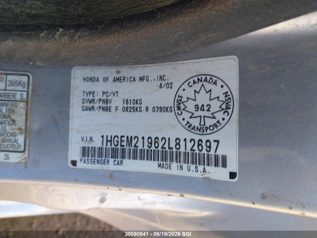 Продаж на аукціоні авто 2002 Honda Civic Ex, vin: 1HGEM21962L812697, номер лоту: 30090841