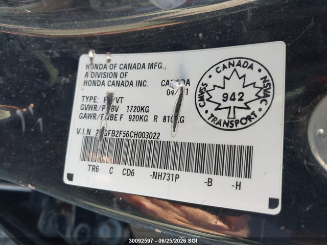 Aukcja sprzedaży 2012 Honda Civic Lx, vin: 2HGFB2F56CH003022, numer aukcji: 30092597
