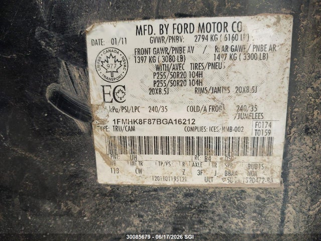 Продажа на аукционе авто 2011 Ford Explorer Limited, vin: 1FMHK8F87BGA16212, номер лота: 30085679