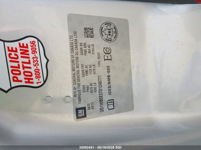 2013 Chevrolet Impala Lt მანქანა იყიდება აუქციონზე, vin: 2G1WB5E37D1248771, აუქციონის ნომერი: 30092491