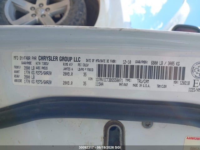 Продажа на аукционе авто 2011 Dodge Ram 1500, vin: 1D7RV1CT3BS558071, номер лота: 30092317