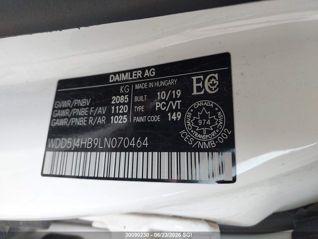 Продажа на аукционе авто 2020 Mercedes-benz Cla 250 Coupe 4matic, vin: WDD5J4HB9LN070464, номер лота: 30090230