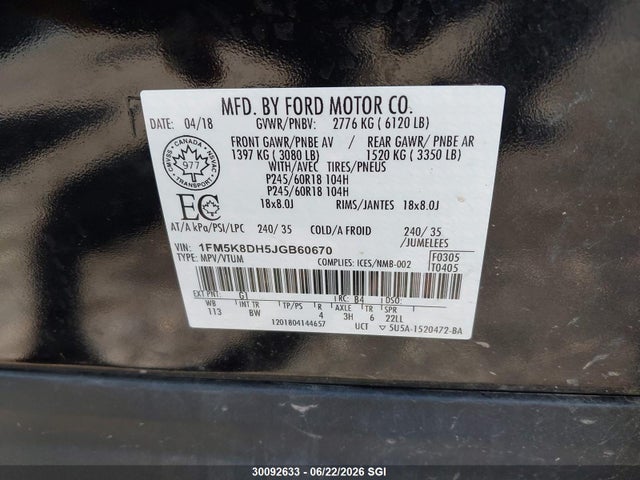 Ford EXPLORER XLT 2018 1FM5K8DH5JGB60670 Image 9