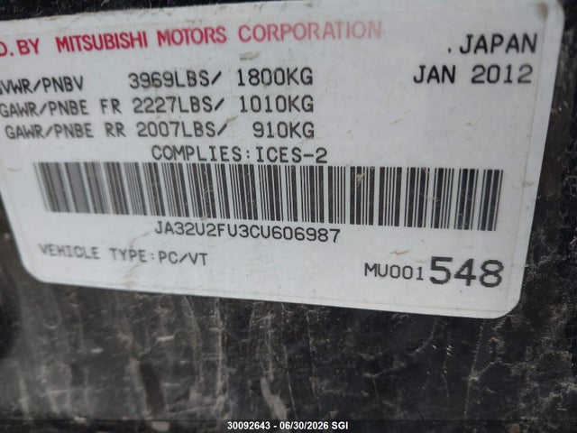 Aukcja sprzedaży 2012 Mitsubishi Lancer Es/es Sport, vin: JA32U2FU3CU606987, numer aukcji: 30092643