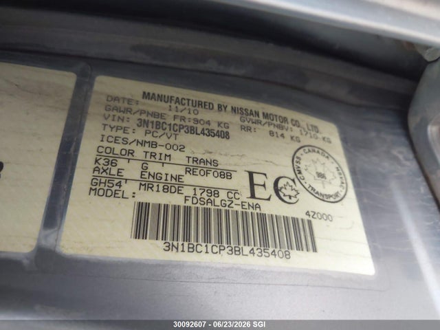 Aukcja sprzedaży 2011 Nissan Versa S/sl, vin: 3N1BC1CP3BL435408, numer aukcji: 30092607