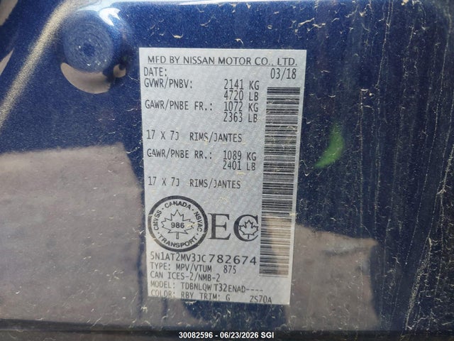 Aukcja sprzedaży 2018 Nissan Rogue Sv/sl, vin: 5N1AT2MV3JC782674, numer aukcji: 30082596