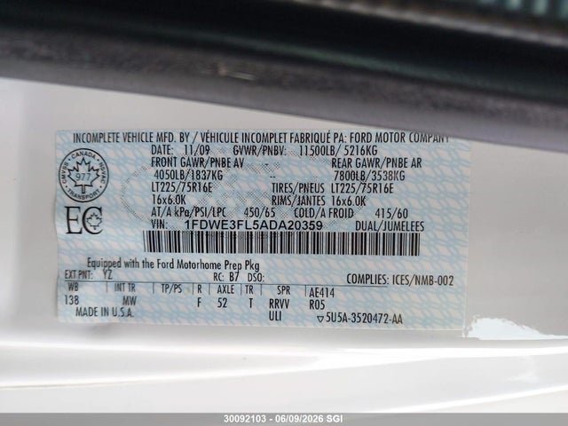 Продаж на аукціоні авто 2010 Ford E-350 Cutaway, vin: 1FDWE3FL5ADA20359, номер лоту: 30092103