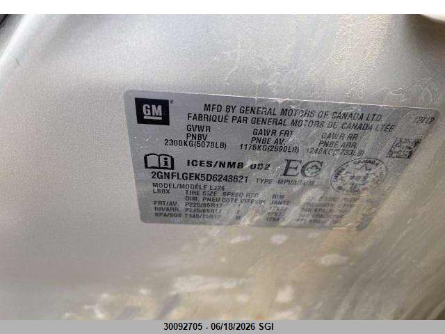 Aukcja sprzedaży 2013 Chevrolet Equinox Ltz, vin: 2GNFLGEK5D6243621, numer aukcji: 30092705