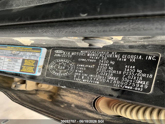 30092707 :رقم المزاد ، 5XYKUDA28BG075949 vin ، 2011 Kia Sorento Ex مزاد بيع