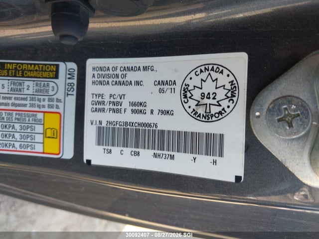 Продаж на аукціоні авто 2012 Honda Civic Lx, vin: 2HGFG3B4XCH000676, номер лоту: 30092407