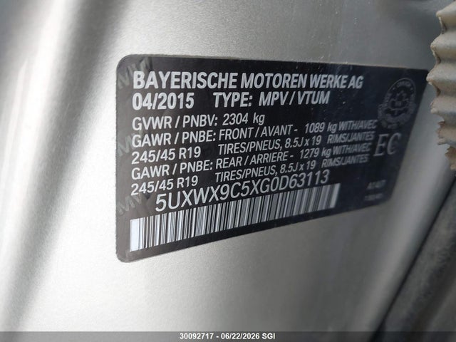 30092717 :رقم المزاد ، 5UXWX9C5XG0D63113 vin ، 2016 Bmw X3 Xdrive28i مزاد بيع