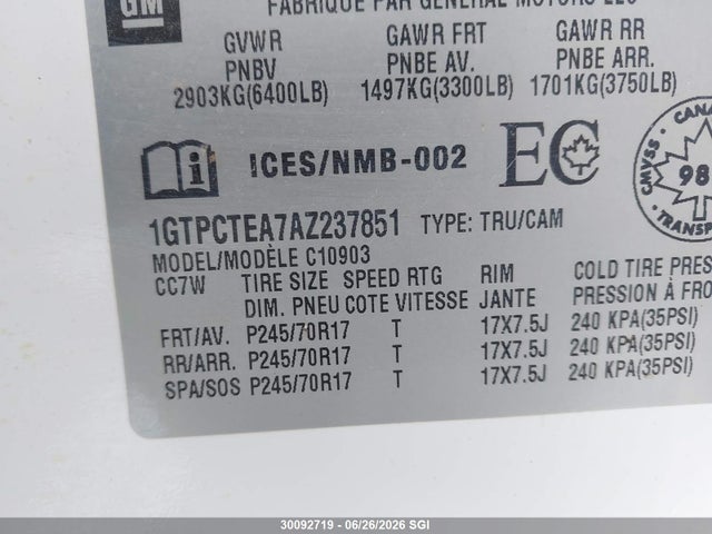 30092719 :رقم المزاد ، 1GTPCTEA7AZ237851 vin ، 2010 Gmc Sierra C1500 مزاد بيع