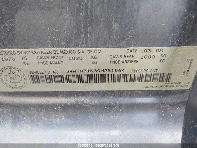 Продаж на аукціоні авто 2009 Volkswagen Jetta Se, vin: 3VWTM71K39M251564, номер лоту: 30092739