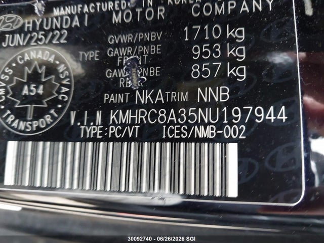 30092740 :رقم المزاد ، KMHRC8A35NU197944 vin ، 2022 Hyundai Venue Sel/limited مزاد بيع