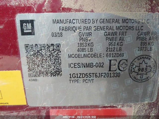 Chevrolet MALIBU LT 2018 1G1ZD5ST6JF201330 Image 9
