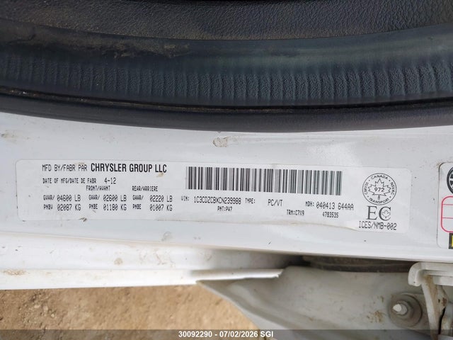 30092290 :رقم المزاد ، 1C3CDZCBXCN239988 vin ، 2012 Dodge Avenger Sxt مزاد بيع