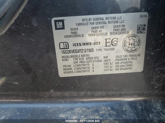 Продаж на аукціоні авто 2015 Chevrolet Silverado K2500 Heavy Duty Lt, vin: 1GC2KVEGXFZ127963, номер лоту: 30090090