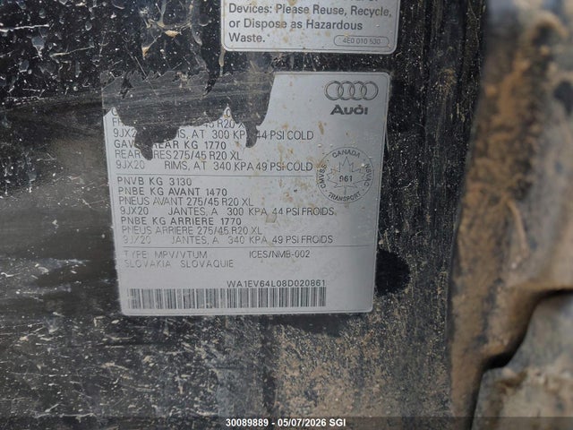 2008 Audi Q7 4.2 Quattro S-line მანქანა იყიდება აუქციონზე, vin: WA1EV64L08D020861, აუქციონის ნომერი: 30089889